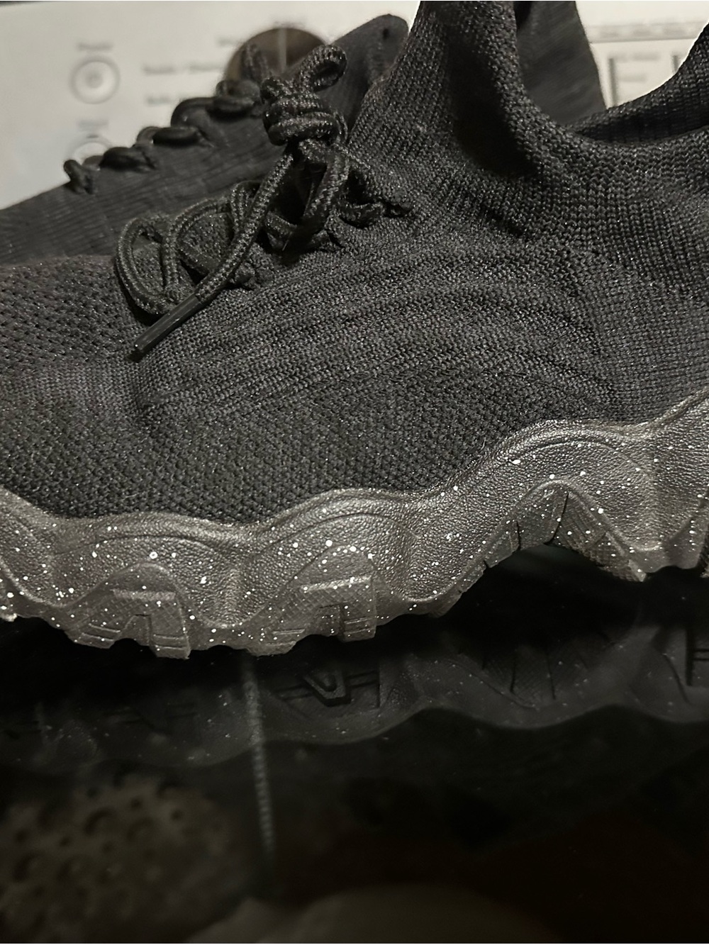 Black Knit Slip-On Sneakers with Speckled Sole